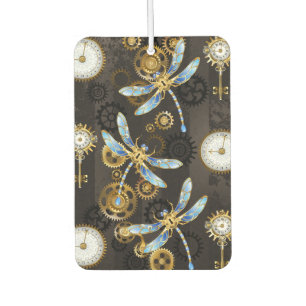 Steampunk Dragonflies on brown striped background Air Freshener