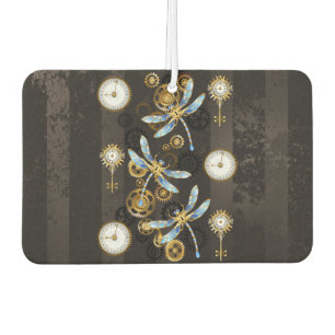 Steampunk Dragonflies on brown striped background Air Freshener