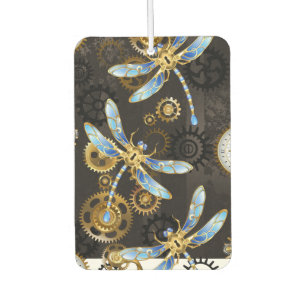 Steampunk Dragonflies on brown striped background Air Freshener