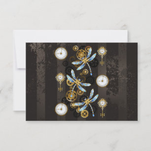 Steampunk Dragonflies on brown striped background Announcement