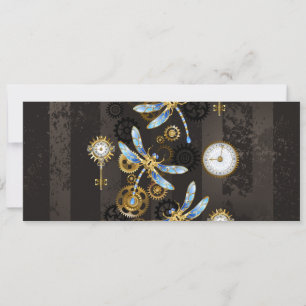 Steampunk Dragonflies on brown striped background Announcement