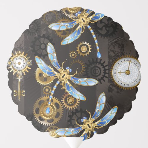 Steampunk Dragonflies on brown striped background Balloon