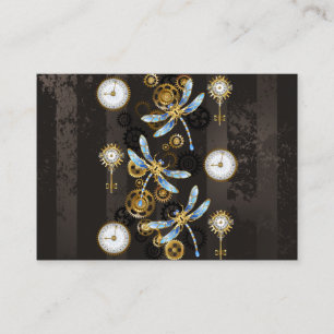 Steampunk Dragonflies on brown striped background Business Card