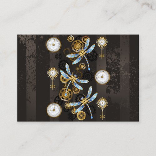 Steampunk Dragonflies on brown striped background Calling Card