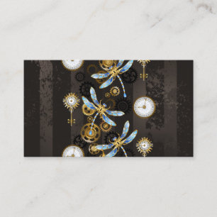 Steampunk Dragonflies on brown striped background Calling Card