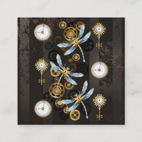 Steampunk Dragonflies on brown striped background Calling Card