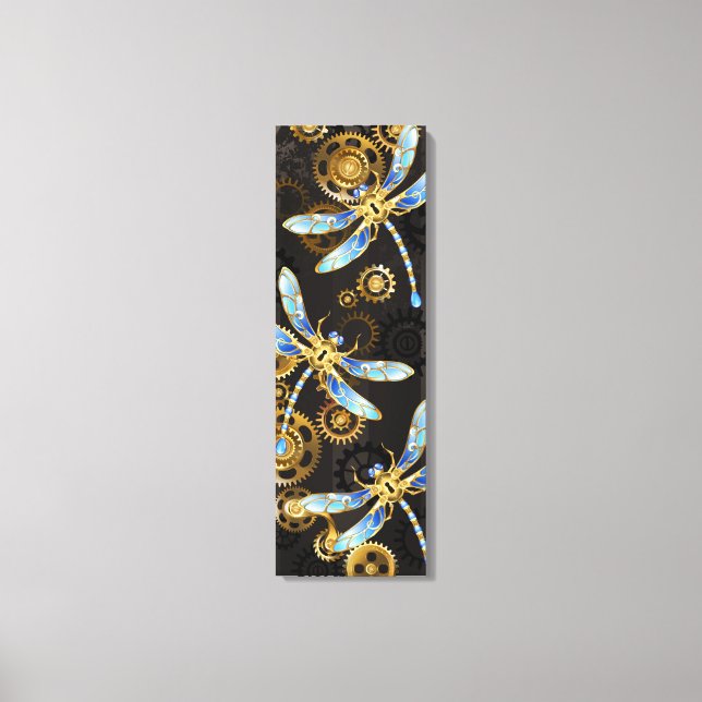 Steampunk Dragonflies on brown striped background Canvas Print (Front)