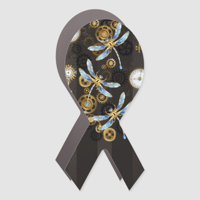 Steampunk Dragonflies on brown striped background Car Magnet (Front)