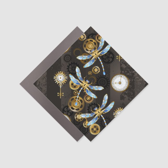 Steampunk Dragonflies on brown striped background Car Magnet (Front)
