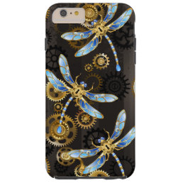 Steampunk Dragonflies on brown striped background Tough iPhone 6 Plus Case