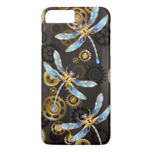 Steampunk Dragonflies on brown striped background iPhone 8 Plus/7 Plus Case