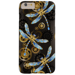 Steampunk Dragonflies on brown striped background Barely There iPhone 6 Plus Case