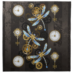 Steampunk Dragonflies on brown striped background Cloth Napkin