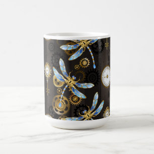 Steampunk Dragonflies on brown striped background Color Morph Mug
