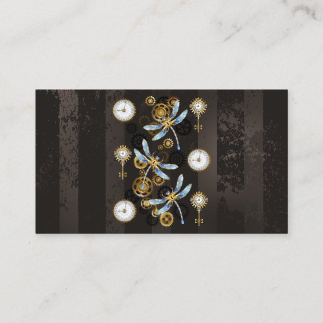 Steampunk Dragonflies on brown striped background Enclosure Card (Front)