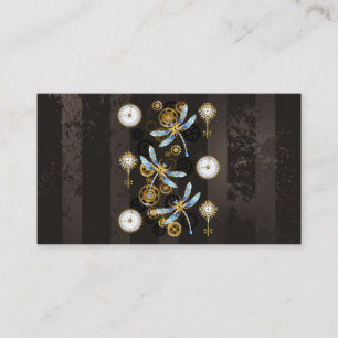 Steampunk Dragonflies on brown striped background Enclosure Card
