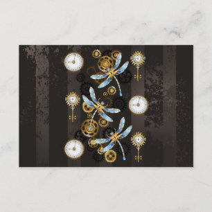 Steampunk Dragonflies on brown striped background Enclosure Card