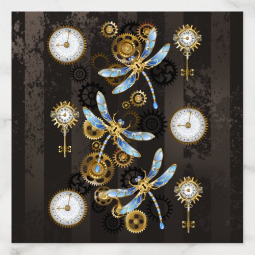 Steampunk Dragonflies on brown striped background Envelope Liner