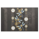 Steampunk Dragonflies on brown striped background Fabric