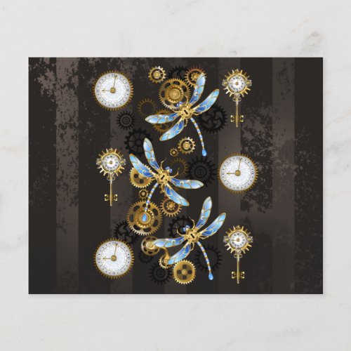 Steampunk Dragonflies on brown striped background Flyer