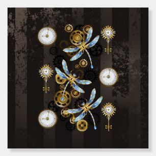 Steampunk Dragonflies on brown striped background Foam Board