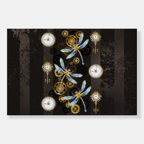 Steampunk Dragonflies on brown striped background Foam Board