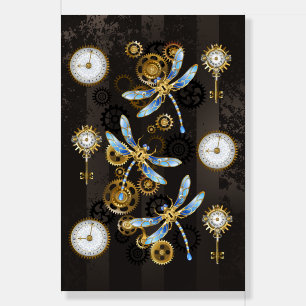 Steampunk Dragonflies on brown striped background Foam Board
