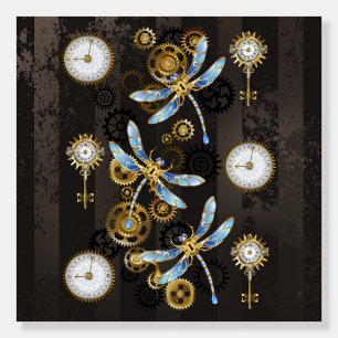 Steampunk Dragonflies on brown striped background Foam Board