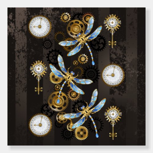 Steampunk Dragonflies on brown striped background Foam Board