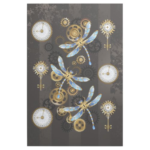 Steampunk Dragonflies on brown striped background Gallery Wrap