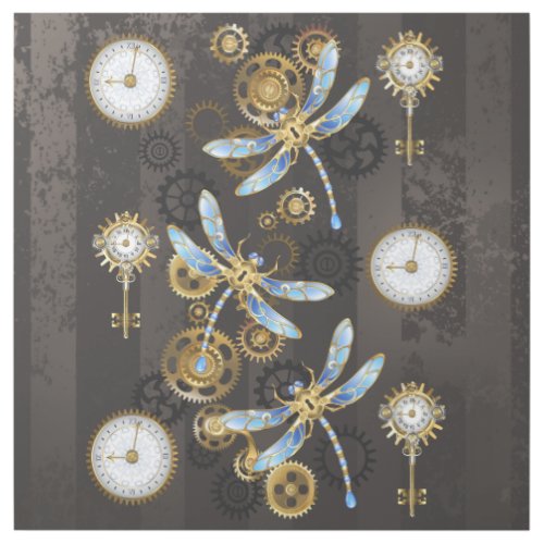 Steampunk Dragonflies on brown striped background Gallery Wrap