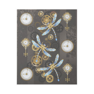 Steampunk Dragonflies on brown striped background Gallery Wrap