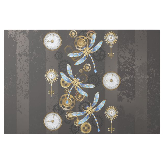 Steampunk Dragonflies on brown striped background Gallery Wrap (Front)