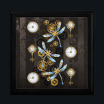 Steampunk Dragonflies on brown striped background Gift Box<br><div class="desc">Antique dials and keys with gold and brass gears,  decorated with mechanical,  steampunk dragonflies on brown,  striped background.</div>
