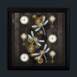 Steampunk Dragonflies on brown striped background Gift Box<br><div class="desc">Antique dials and keys with gold and brass gears,  decorated with mechanical,  steampunk dragonflies on brown,  striped background.</div>