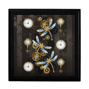 Steampunk Dragonflies on brown striped background Gift Box