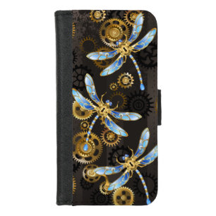 Steampunk Dragonflies on brown striped background iPhone 8/7 Wallet Case