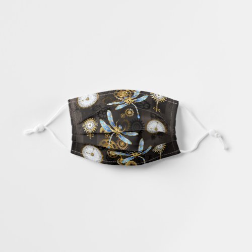 Steampunk Dragonflies on brown striped background Kids Cloth Face Mask