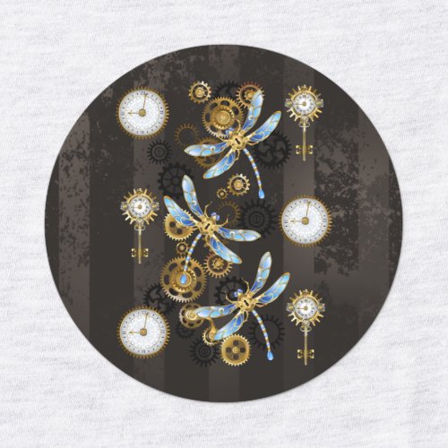 Steampunk Dragonflies on brown striped background Kids Labels