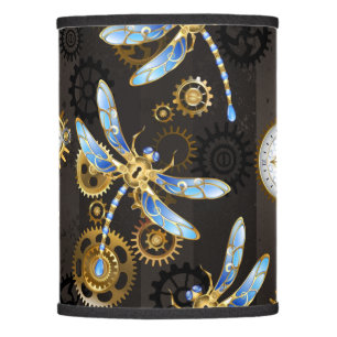 Steampunk Dragonflies on brown striped background Lamp Shade