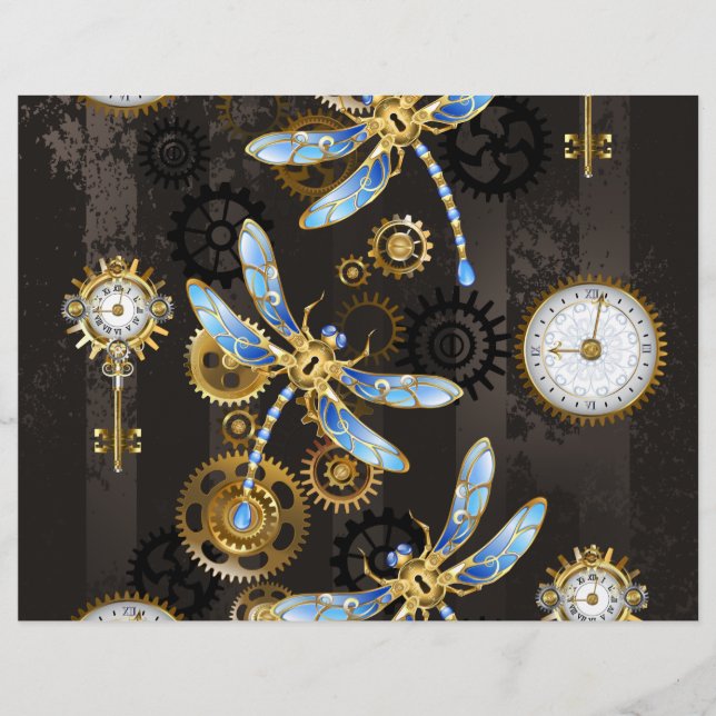 Steampunk Dragonflies on brown striped background Letterhead (Front)