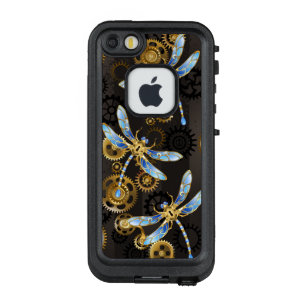 Steampunk Dragonflies on brown striped background LifeProof FRĒ iPhone SE/5/5s Case