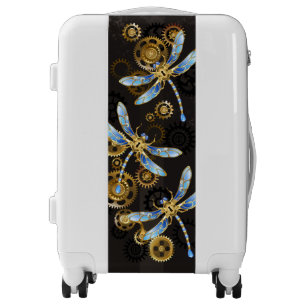 Steampunk Dragonflies on brown striped background Luggage