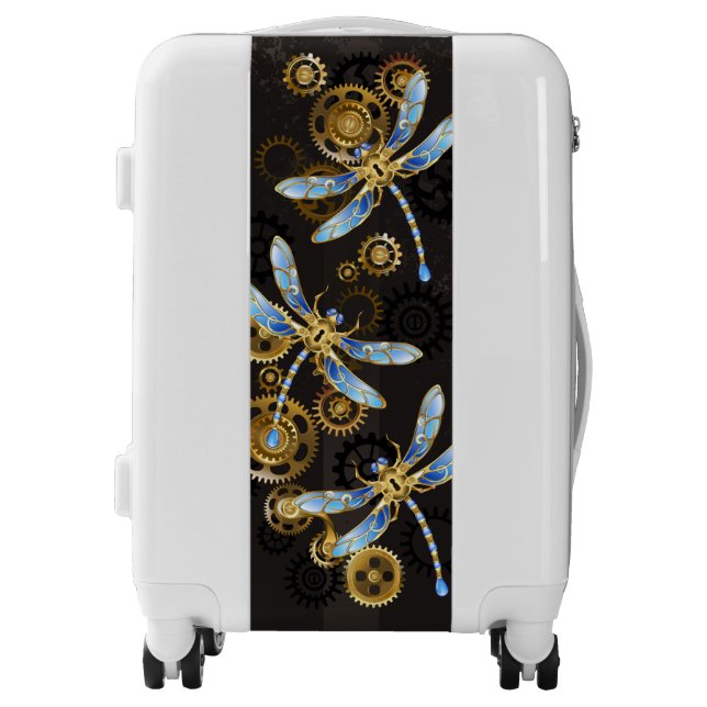 Steampunk Dragonflies on brown striped background Luggage (Front)