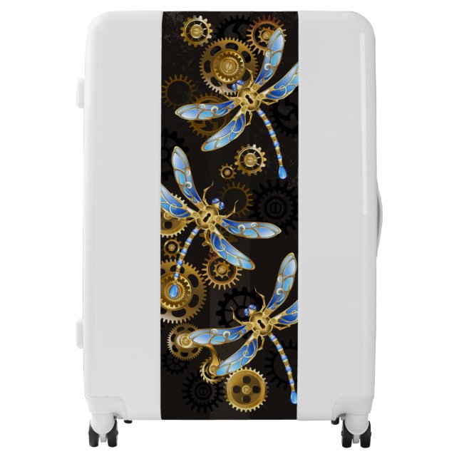 Steampunk Dragonflies on brown striped background Luggage (Front)