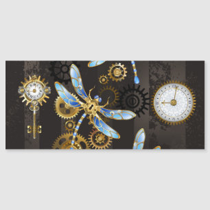 Steampunk Dragonflies on brown striped background Magnetic Invitation