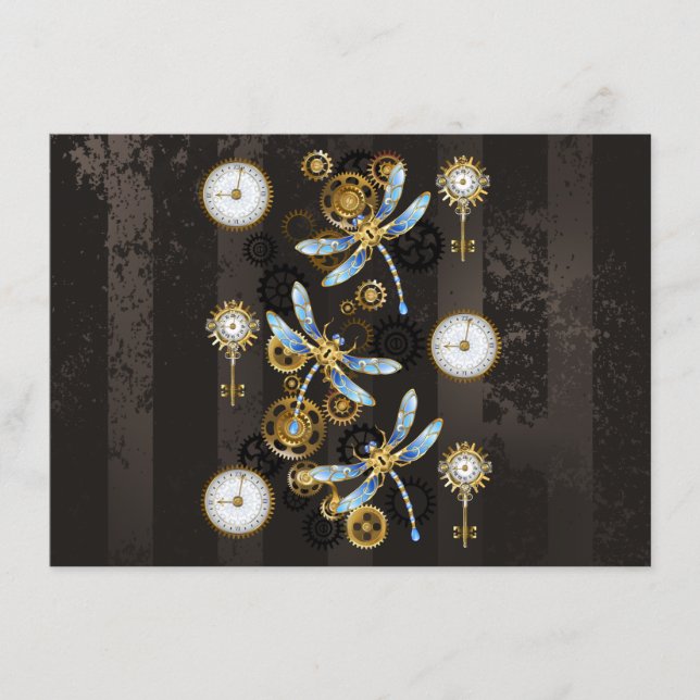 Steampunk Dragonflies on brown striped background Menu (Front)