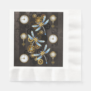Steampunk Dragonflies on brown striped background Napkins