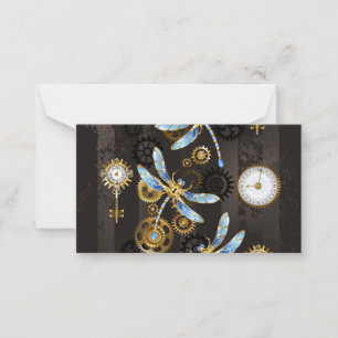 Steampunk Dragonflies on brown striped background Note Card