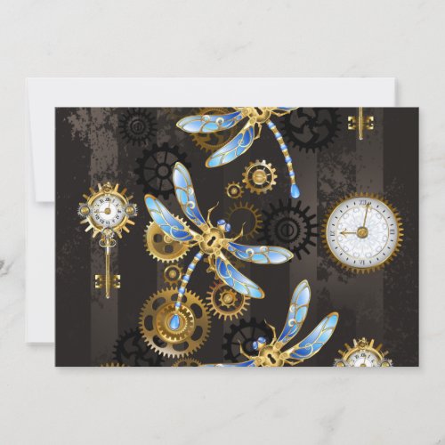 Steampunk Dragonflies on brown striped background Note Card